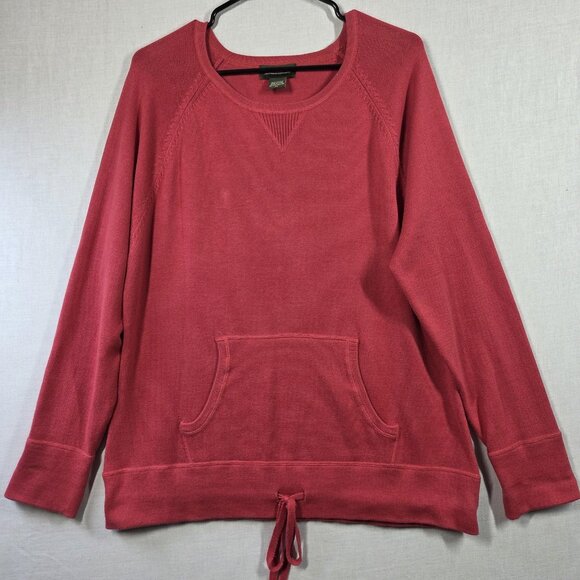 Eddie Bauer Sweater Womens XL Pink Cotton Knit Kangaroo Pocket Drawstring Hem - Picture 1 of 11